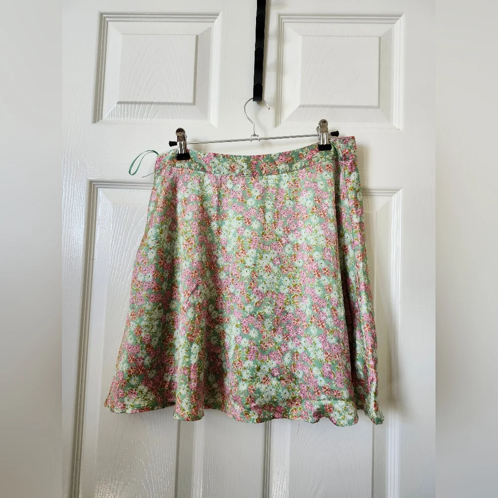 Dress Forum Floral A-Line Midi Skirt in Mint and Pink